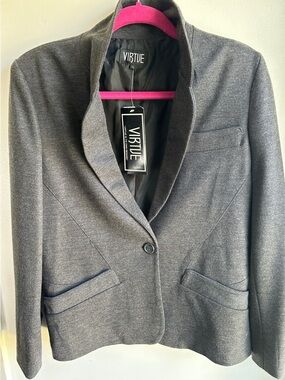 NWT  Sz L Virtue Women's Charcoal Gray Single-Button Blazer